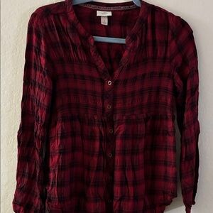 Anthropologie Burgundy Plaid Button-Down Shirt